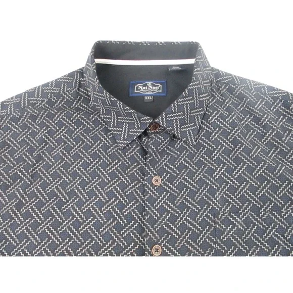 Nat Nast Shirt Mens‎ Sz XXL Luxury Silk Cotton Checked S/S Pocket Button Blue